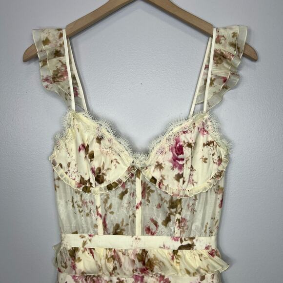 V. Chapman The Fiorenza Dress in English Rose Size 2 Midi Floral Corset Lace - Picture 9 of 13